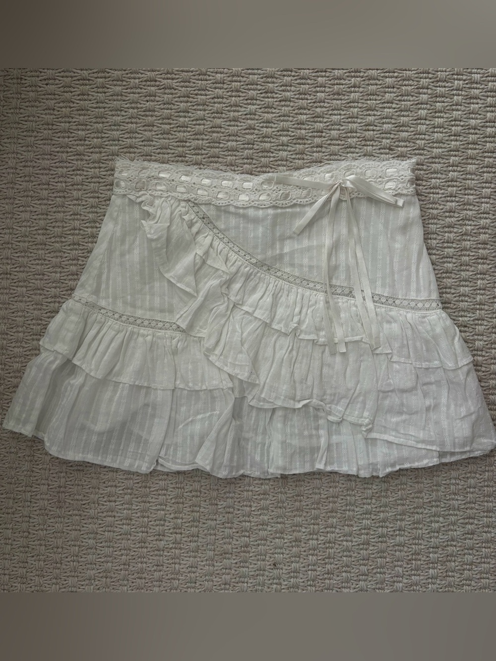 LoveShackFancy White Ruffled Mini Skirt
